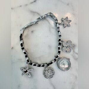 NEW IN BOX Anne Klein Silver Floral Charm Bracelet